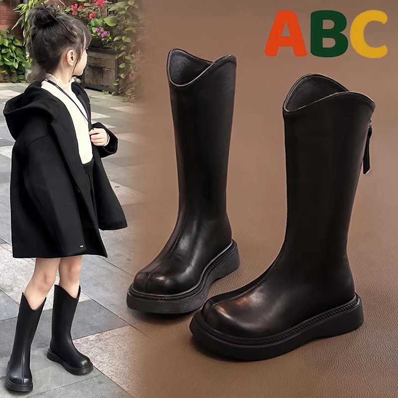 ABC女童长靴高筒靴2025春秋季新款公主潮童百搭靴子时尚童靴单靴