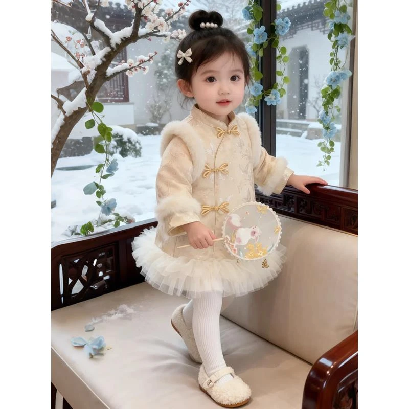 范哲萨婴儿衣服冬季女童洋气小公主旗袍裙子中国风拜年服女宝宝过