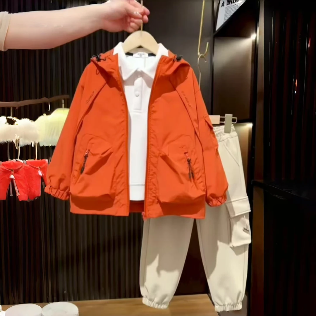 宇轩童男童2025中大童秋款新款冲锋衣外套儿童连帽登山服防风外衣