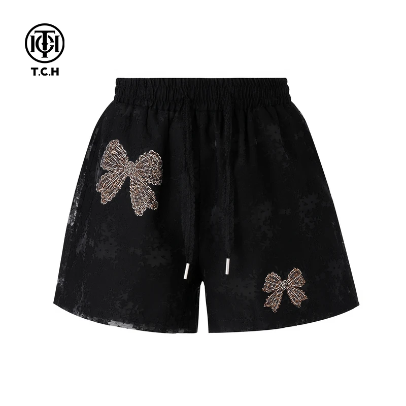 TCH私服烫钻工艺蝴蝶结时尚休闲百搭短裤女T75A21E5016轻奢tch