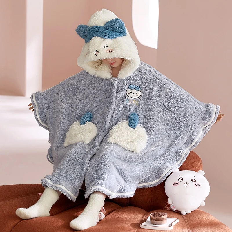 斗篷搞怪卡通女童睡衣网红爆款2025新款秋冬毛绒睡袍家居服可外穿