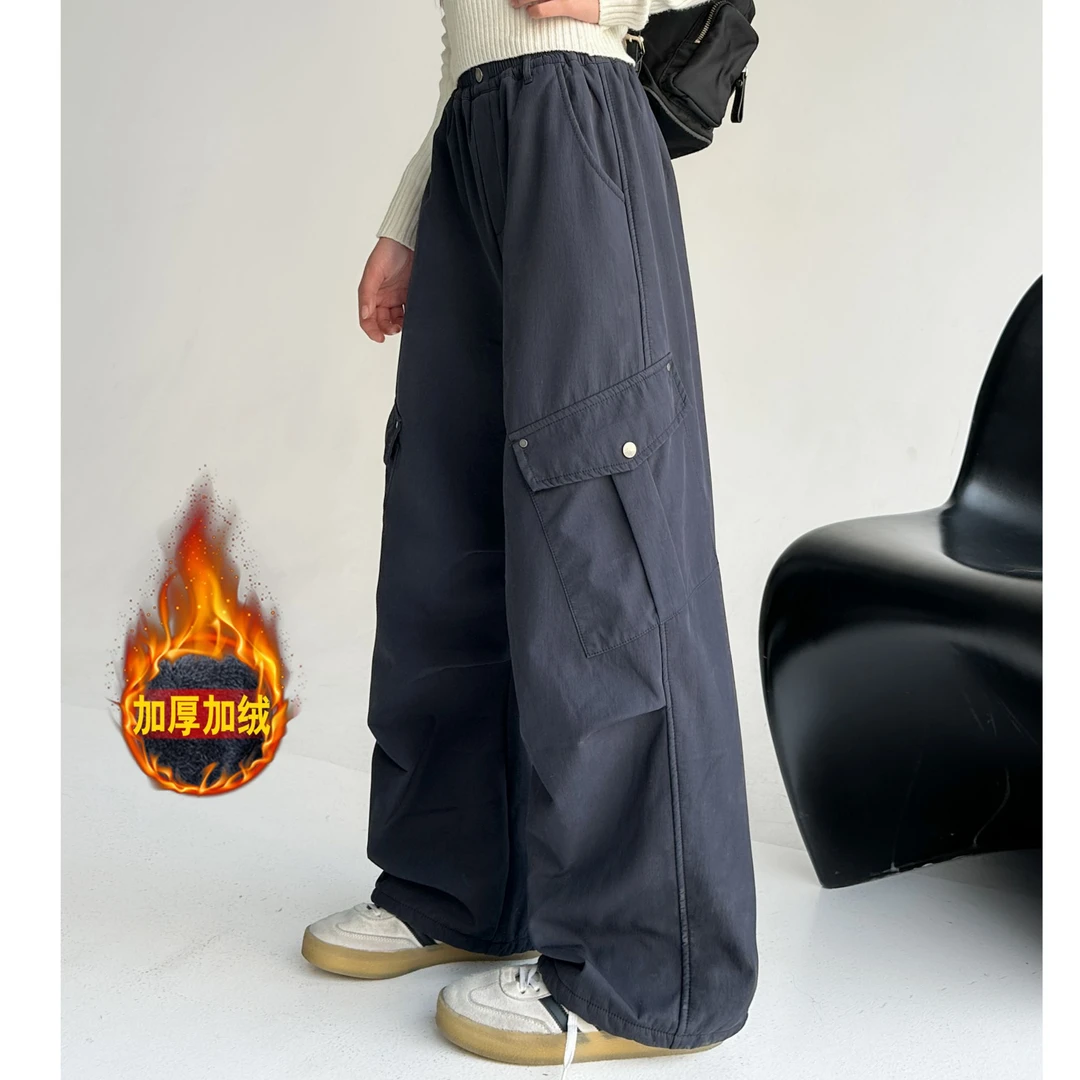 【原创】女大童加绒工装裤2025冬装新款青少年运动时尚学生休闲裤子