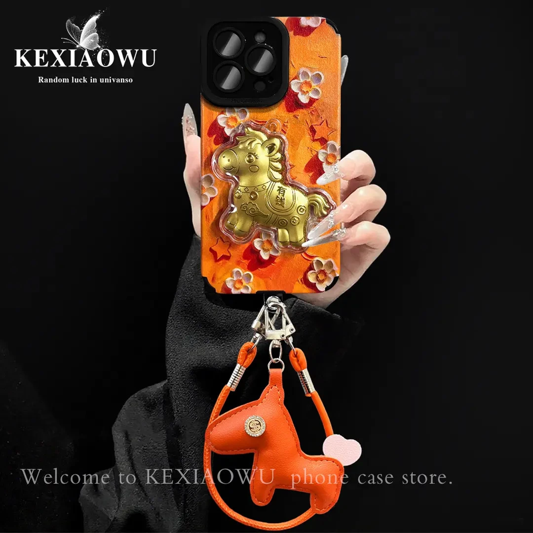 轻奢瞳眼油画花金马适用苹果17PROmax华为vivo小米oppo手链手机壳