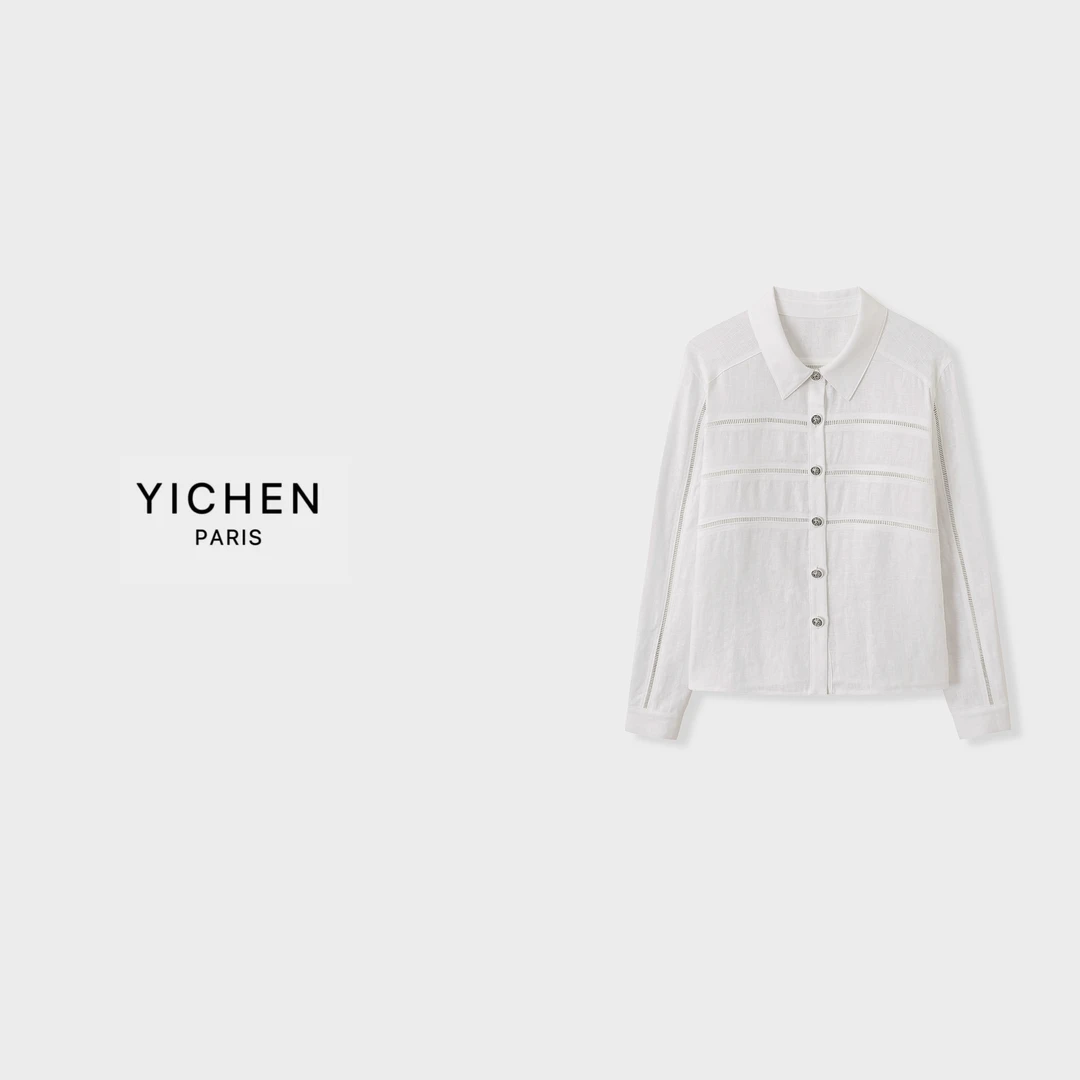 YC 镂空条纹翻领单排扣宽松短款衬衫-1771