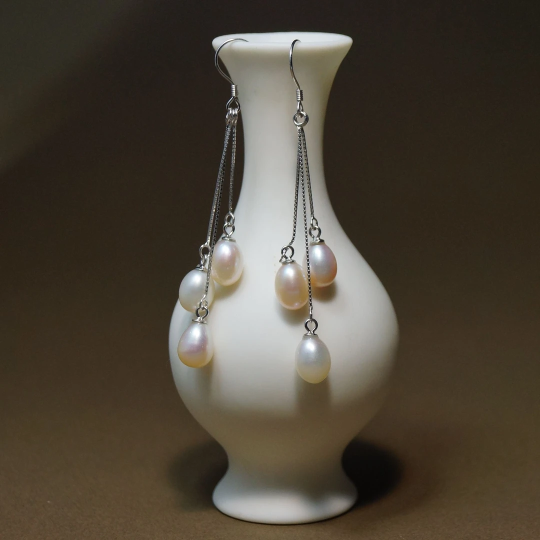 淡水珍珠7-8mm s925通体银三流苏耳环时尚气质轻奢长款经典百搭