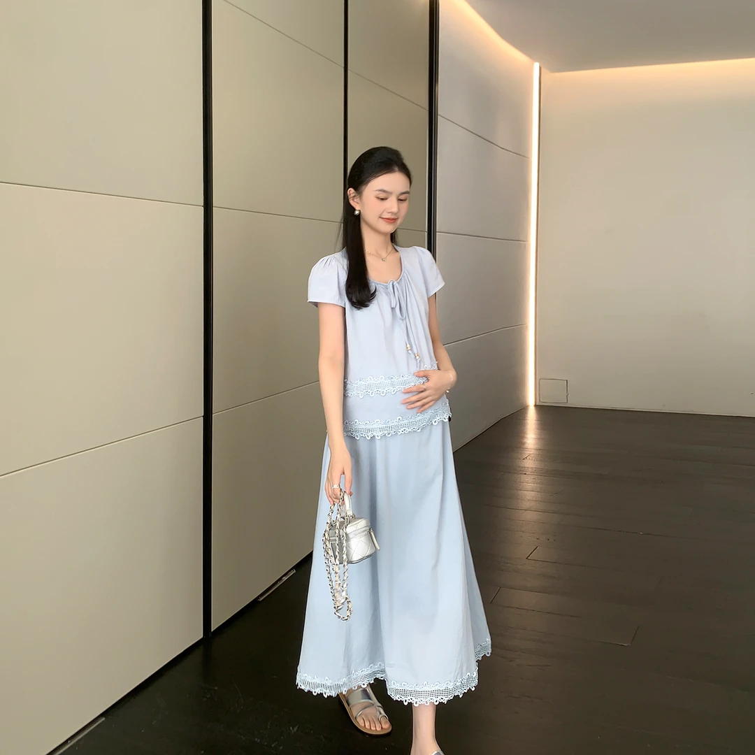 ZMA孕妇装【蕾丝系带衬衫套】甜美减龄孕妇装套新款夏季显瘦透气