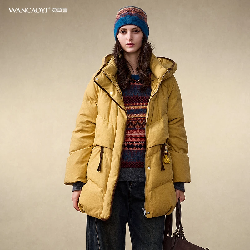 【商场同款】菀壹2025冬复古撞色连帽保暖鸭绒Y23451551