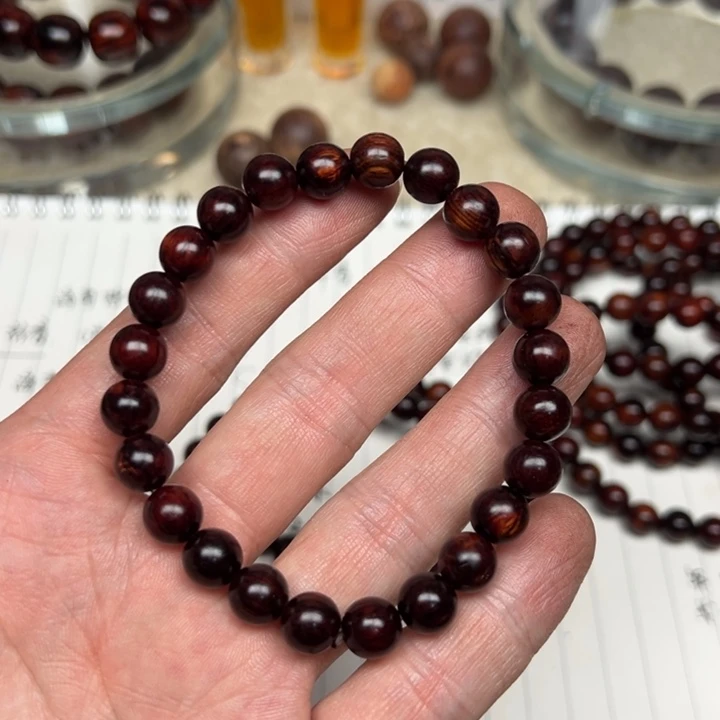 降真香手串/手链海南红降08圆珠黑金虫漏