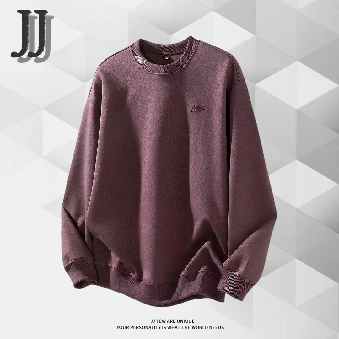 JJ圆领刺绣卫衣男士2025秋季新款百搭套头宽松日系潮牌简约打底衫