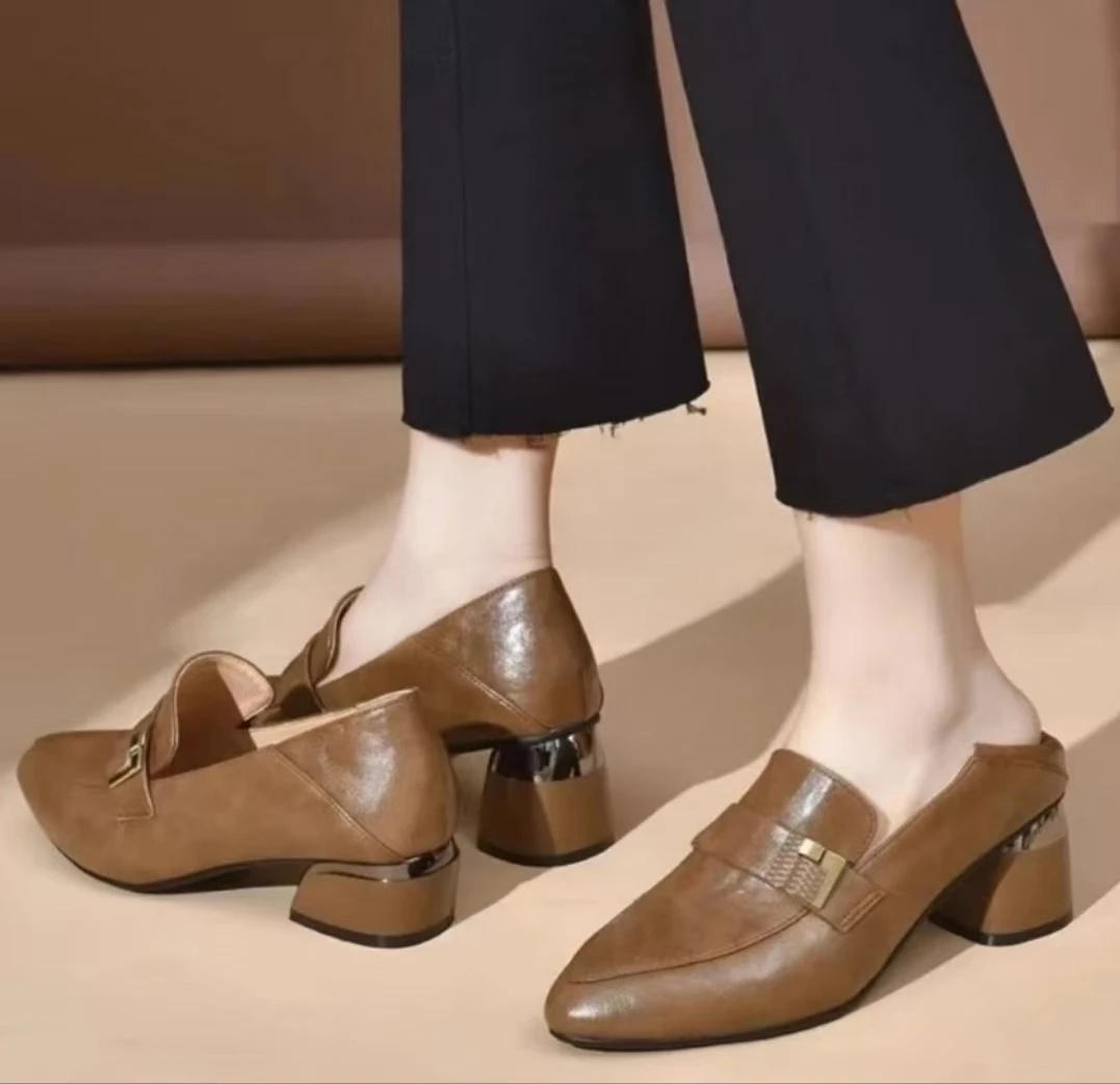 【小潘严选】爆款低跟中跟春季真皮女鞋舒适粗跟单鞋女士8556