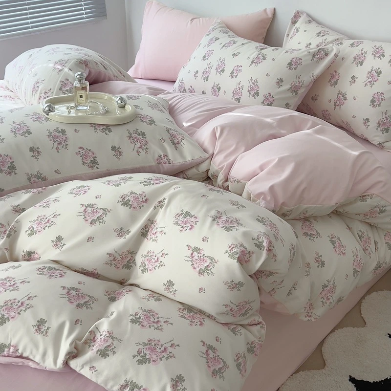 针织棉2025新款ins小清新水洗四件套碎花床单被套床上用品三件套
