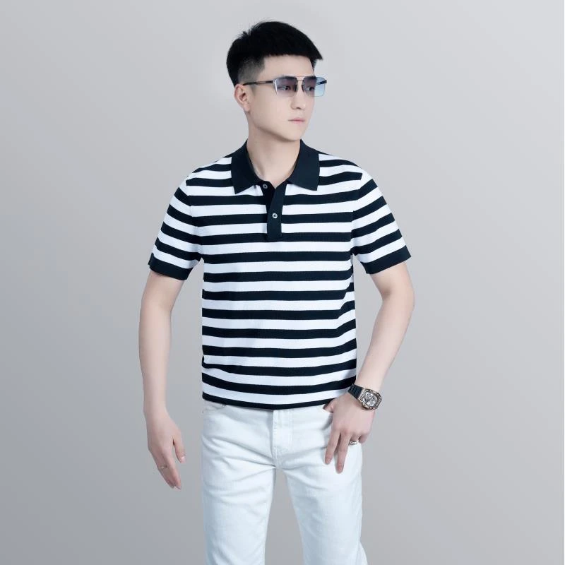 【I.TEX】夏季潮流条纹拼接轻奢POLO衫时尚休闲个性百搭修身短袖