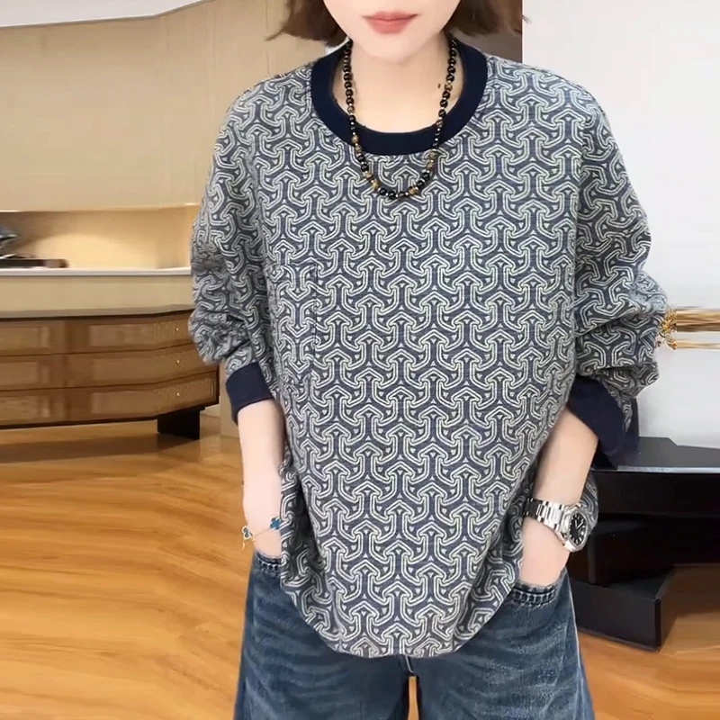 【双面穿】复古两面穿圆领长袖卫衣t恤女2025春秋新款百搭时尚上衣