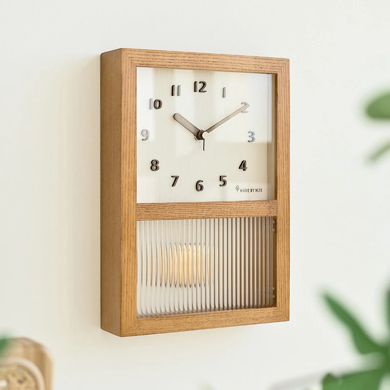 日式复古挂钟客厅艺术时钟表中古原木风摇摆胡桃实木座钟装饰台钟