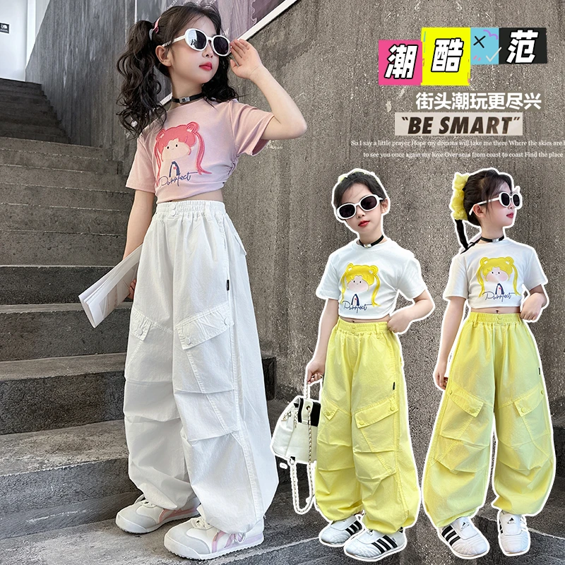 2025新款女童裤子夏季薄款儿童装6-12岁潮酷街舞裤子女大童工装裤