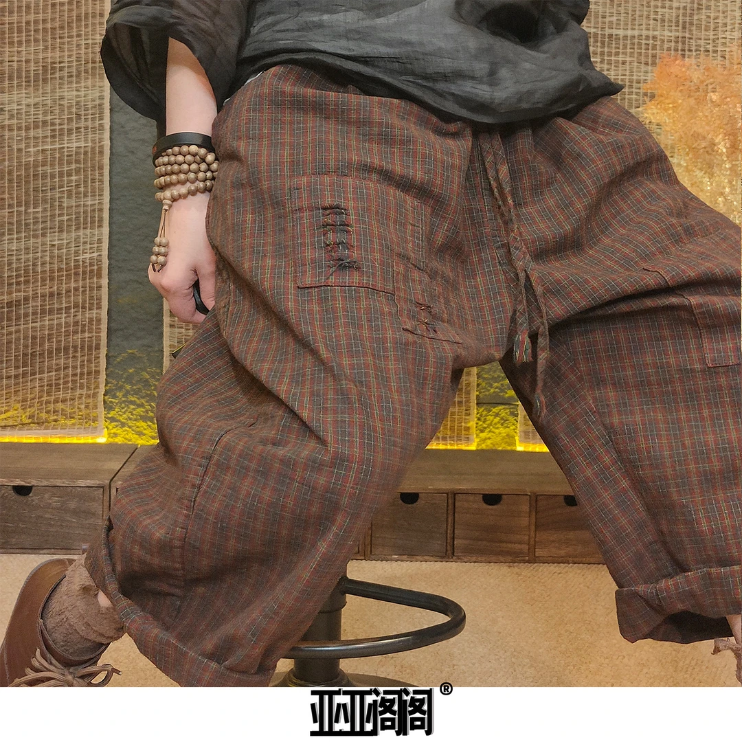 阁阁精选【老布单层贴布炒色垮裤】春夏单层老布贴布炒色垮裤822