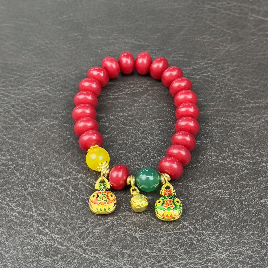 红玉菩提单圈+黄绿双珠+吞金兽（无礼盒）K302