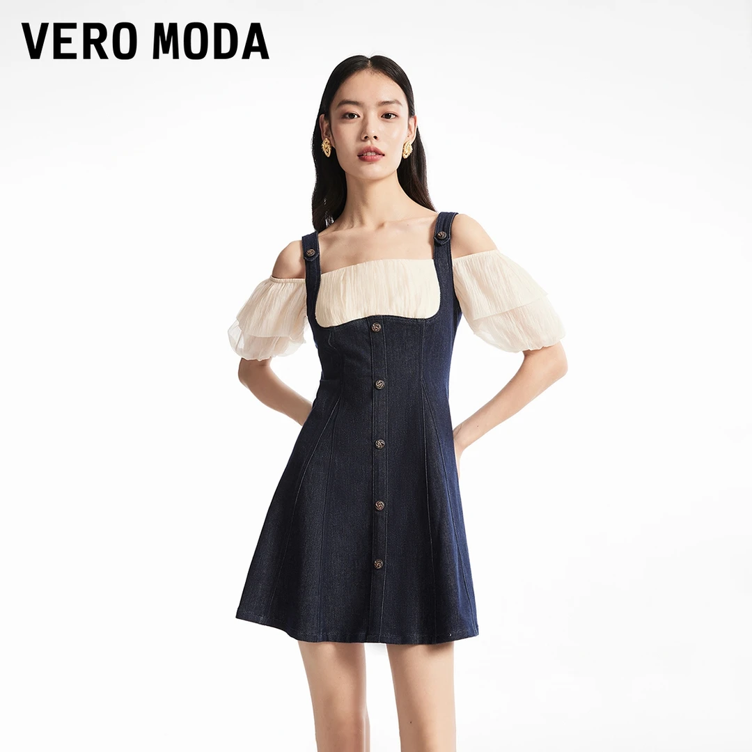 Vero Moda连衣裙女早秋新款街头风假两件拼接短裙氧气裙324342019
