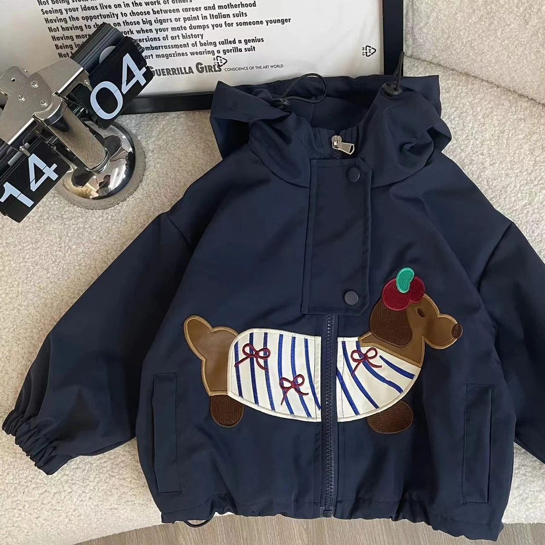 【2025春秋款】儿童卡通图案外套连帽防风户外韩版长袖男女童冲锋衣