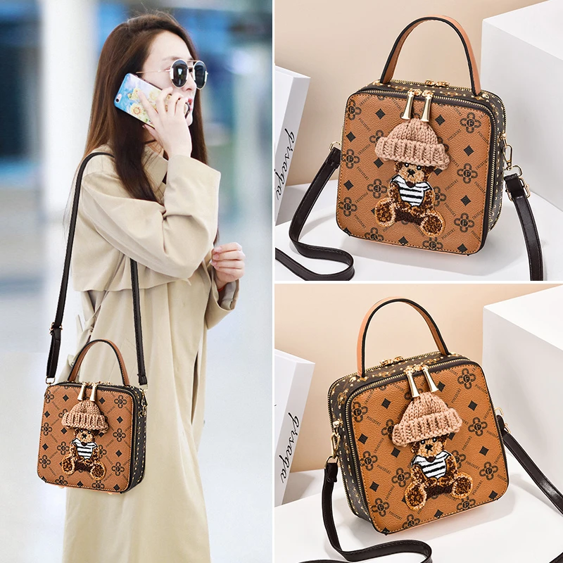 韩版流行手提女包包2025新款时尚斜挎盒子包简约单肩小方包手机包