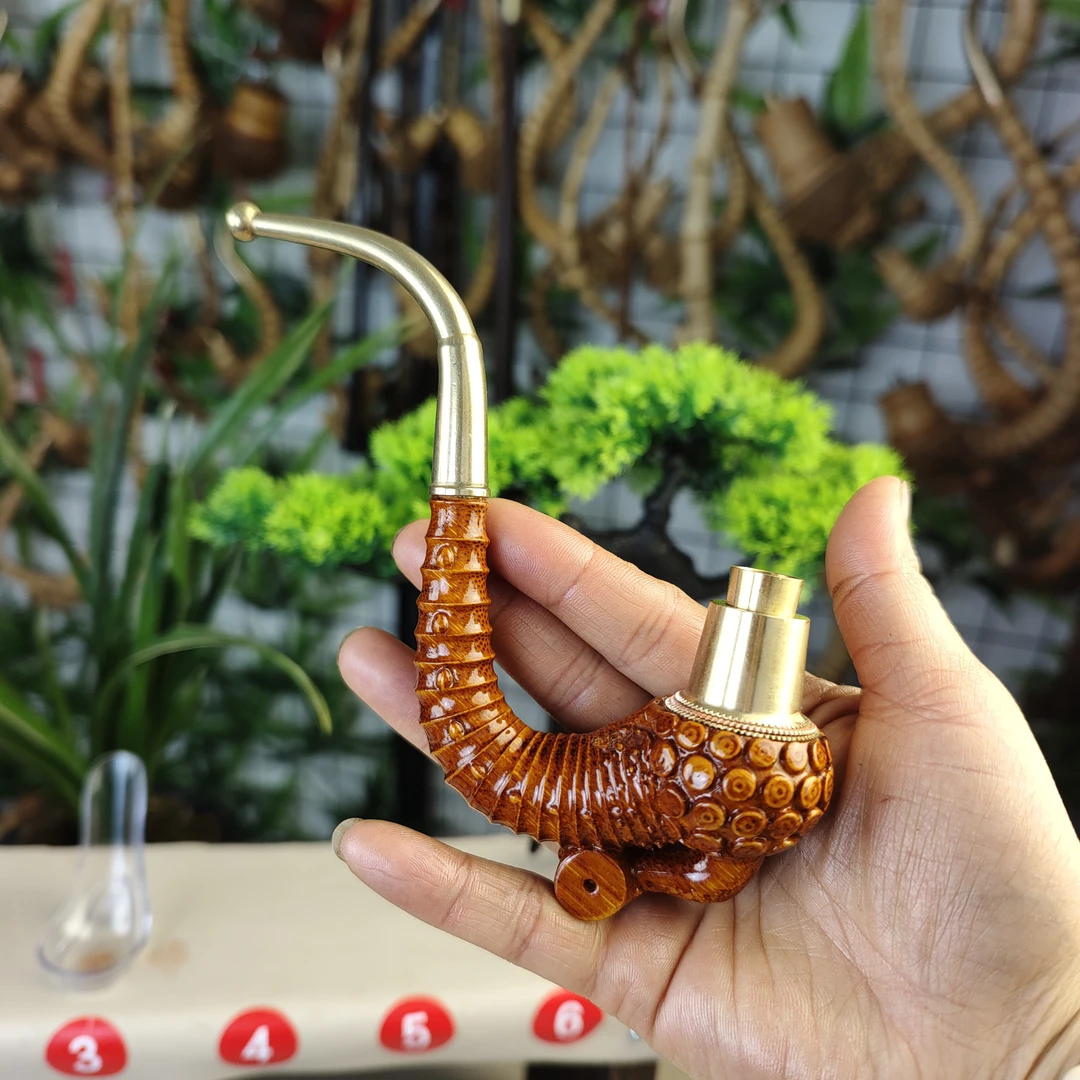 贵州民间实心竹雕刻一弯一体圆杆十六公分左右