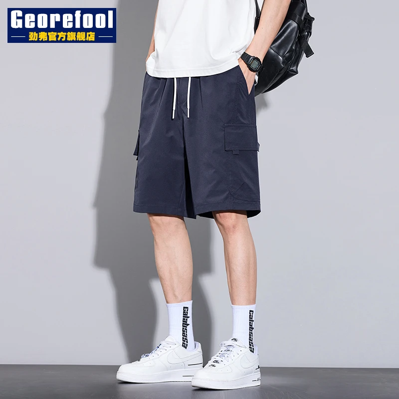 冰丝工装短裤男宽松直筒夏季外穿美式休闲五分裤子百搭男士中裤子