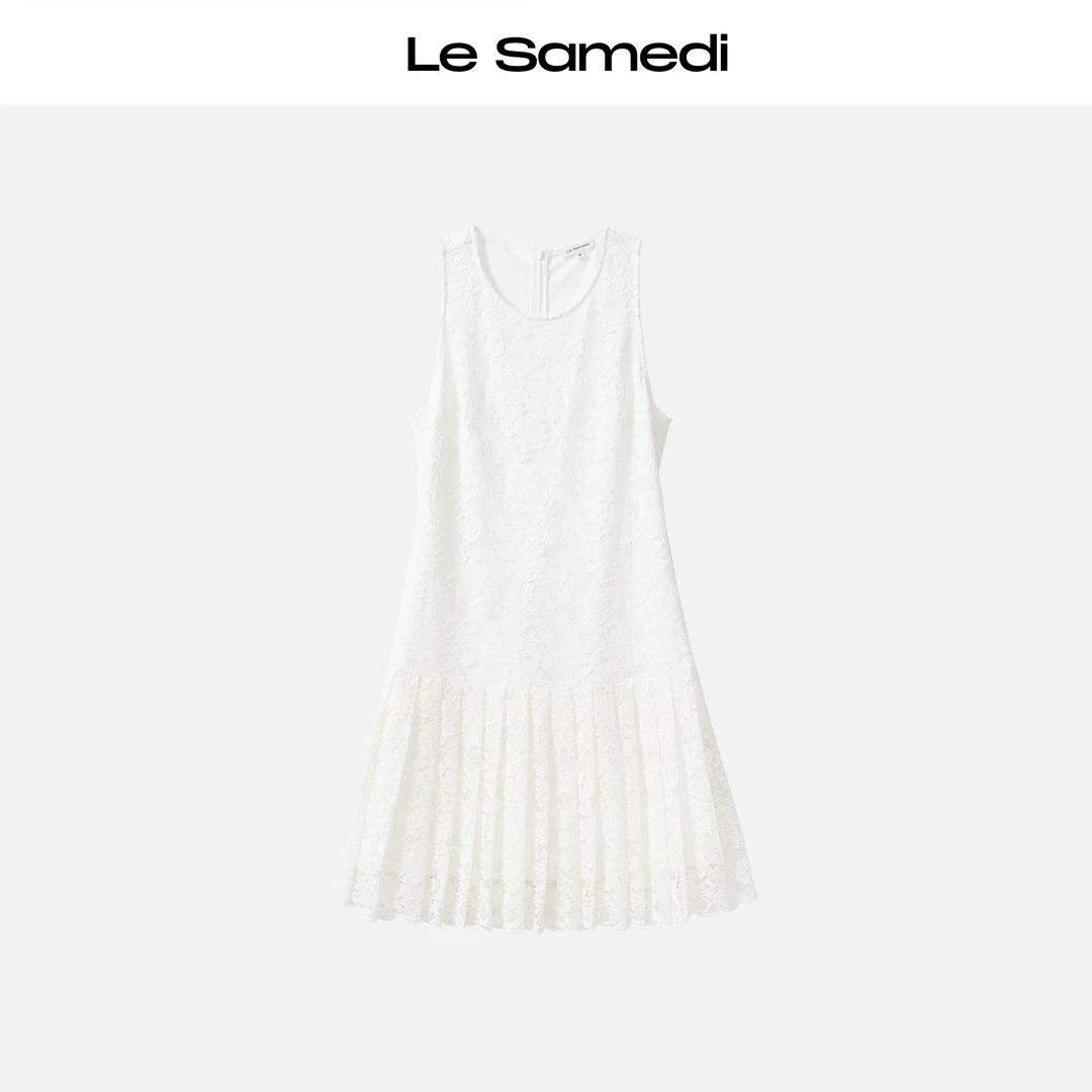 Le Samedi【复古网球场】Vintage奢贵优雅风蕾丝百褶无袖连衣裙