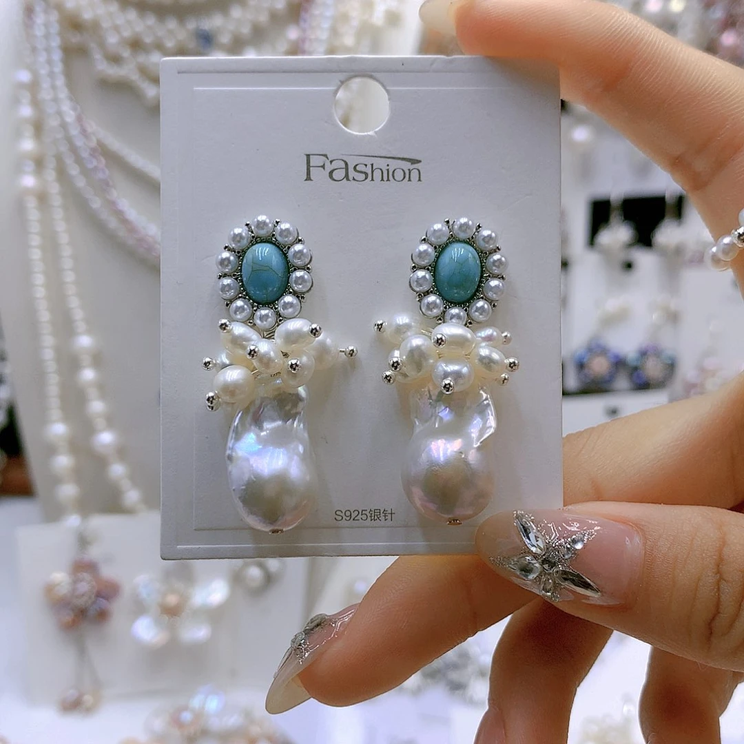 银S925镶嵌耳饰淡水珍珠