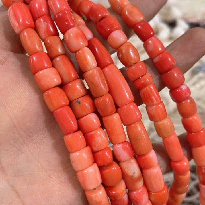 大理石磁石一条小号桶珠橘粉色
