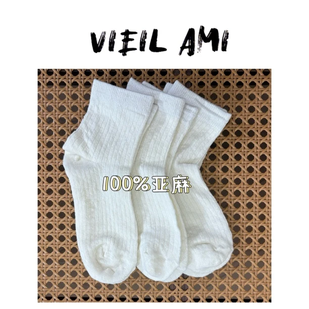 外贸单亚麻袜子吸汗透气抑菌防臭