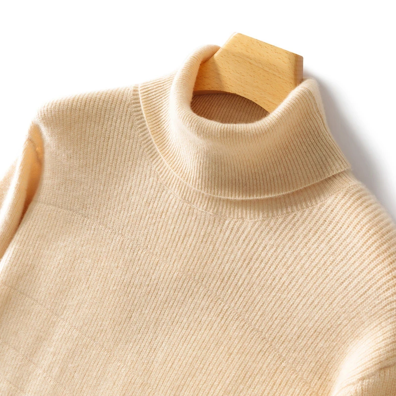 高定订单款！男新款高翻领竖坑条套头长袖百搭气质100羊毛衫