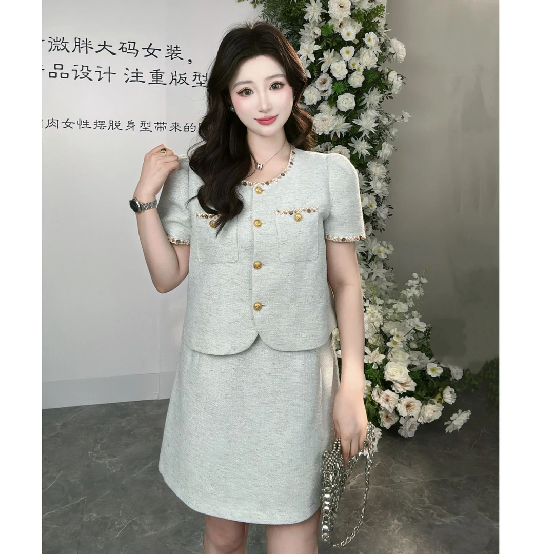 楠序乔乔微胖女装 小香风裙子套装新款爆款洋气衣服女DD10326