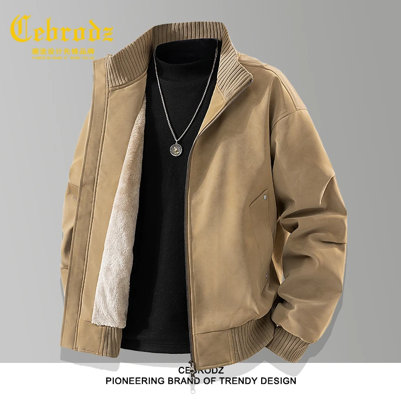 法国Cebrodz皮衣外套男秋冬季加绒加厚复古立领高级感痞帅皮夹克