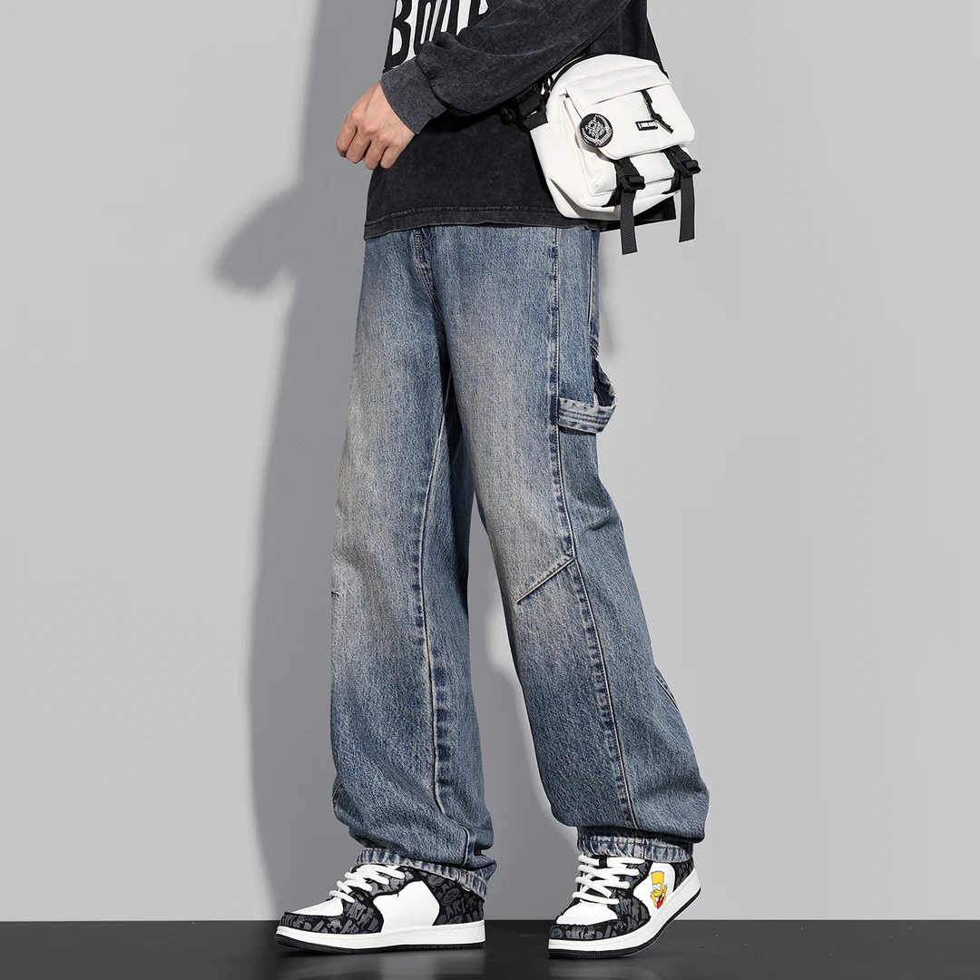 工装牛仔裤男款2025秋季美式潮牌宽松百搭垂感直筒复古休闲长裤男
