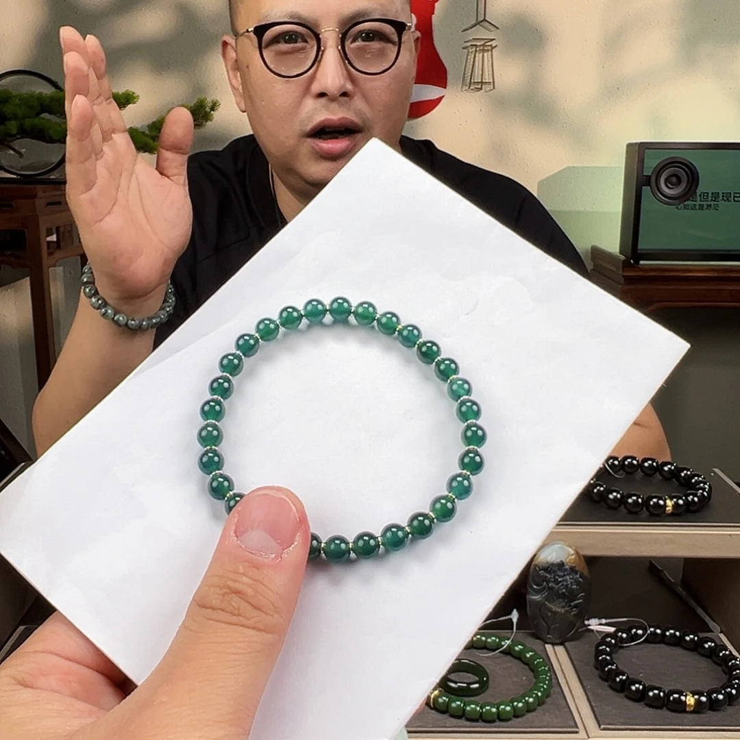 翡翠未镶嵌手链卡6mm蓝水