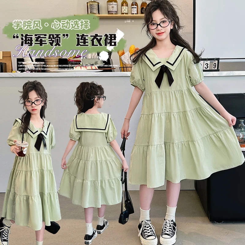 女童连衣裙夏装2025新款中大童洋气韩版公主裙夏季学院风棉布裙薄