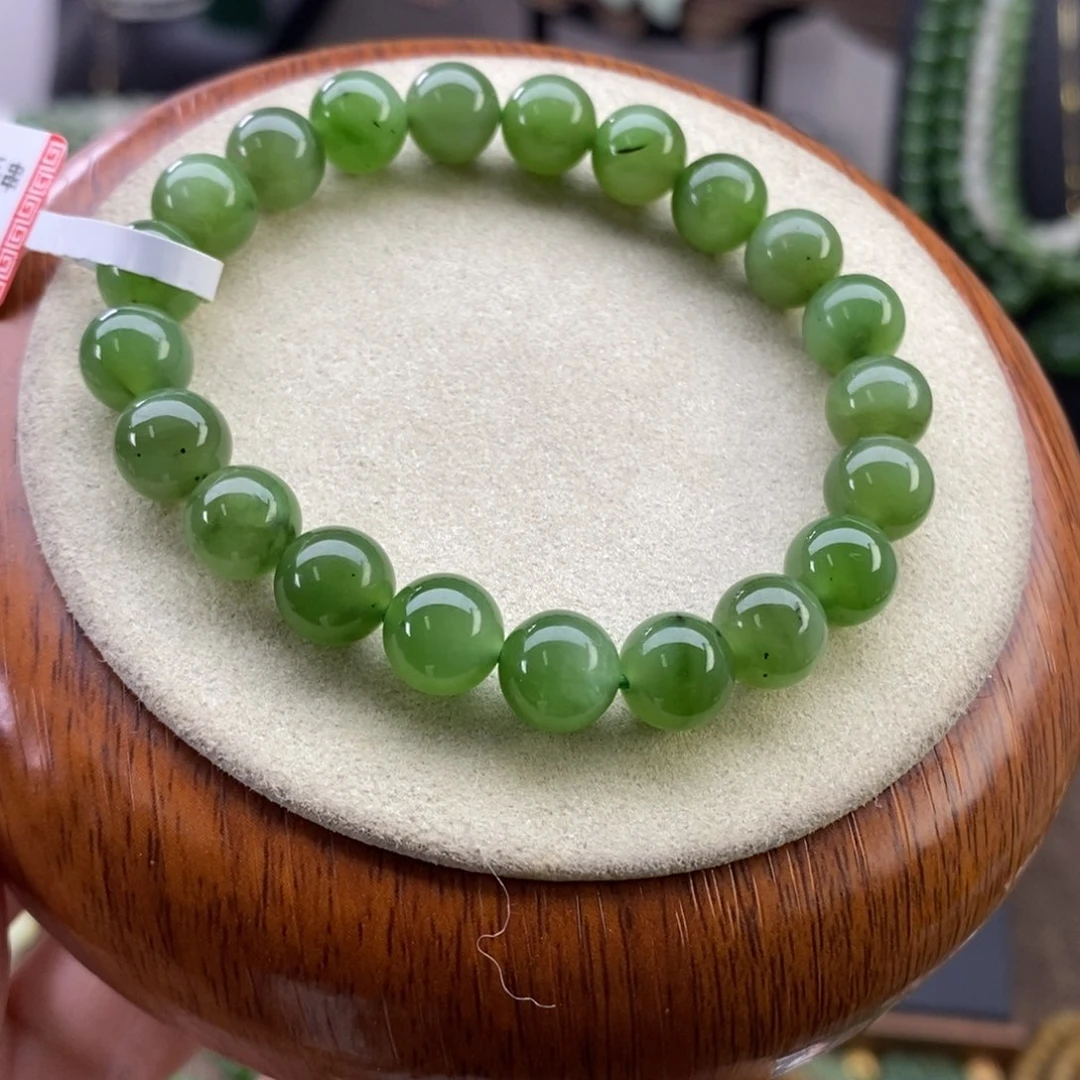 和田玉手串未镶嵌碧玉卡8