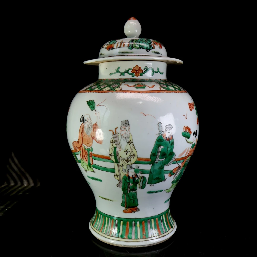 55.清晚期五彩八仙人物故事将军罐