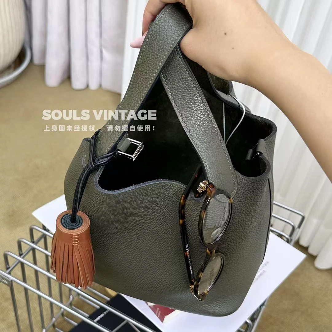 95新 Hermes/爱马仕 橄榄绿 银扣 tc皮 菜篮子18/643983899