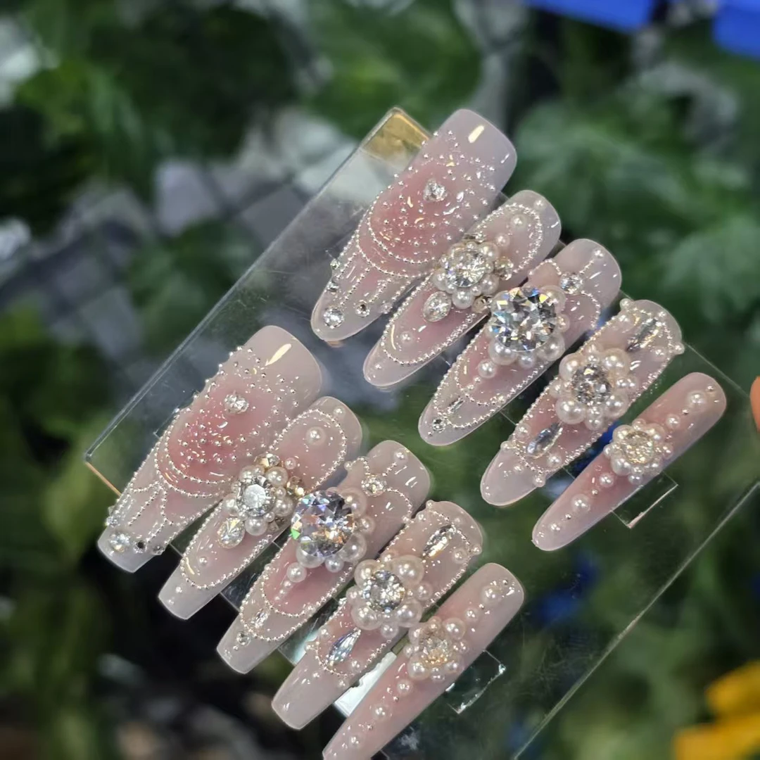 珍珠少女丶(锆石+小钢珠+无缝隙)珠宝级丶手工穿戴甲