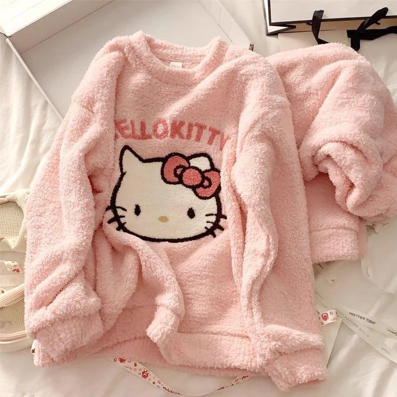 半边绒睡衣女秋冬黄色爆款加厚保暖长袖宽松高端少女风家居服套装