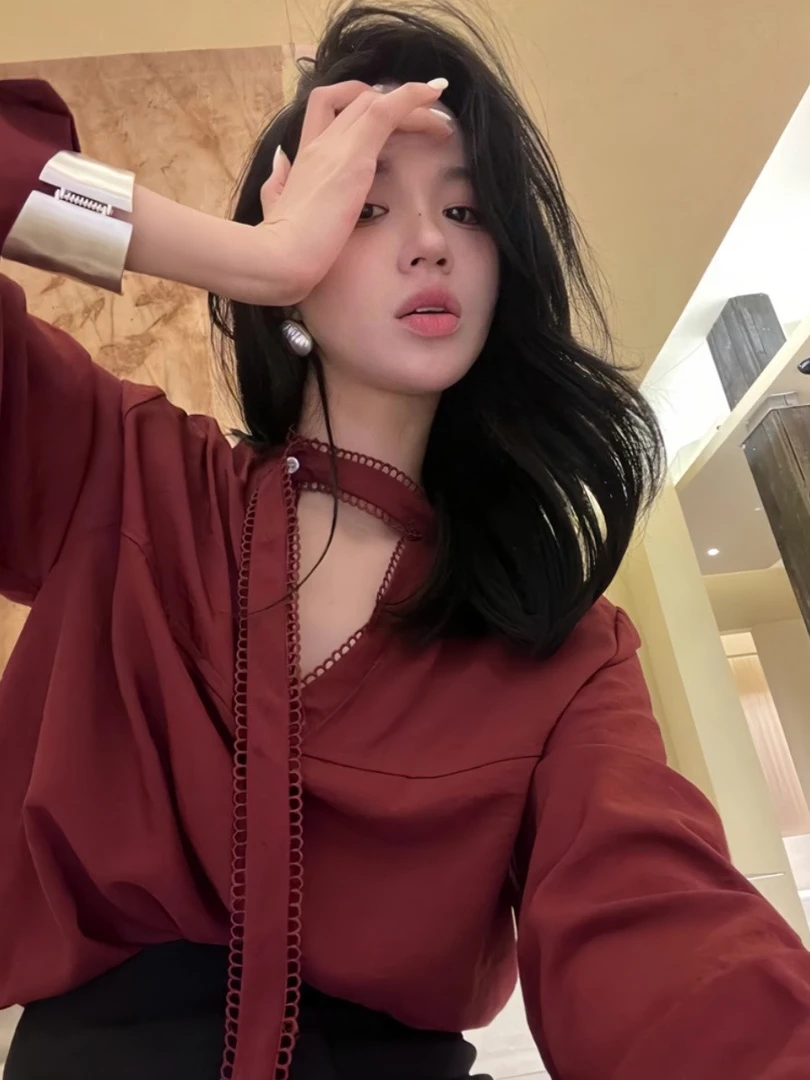 法式气质v领飘带长袖衬衫2025早秋新款高级感精致显瘦chic上衣女