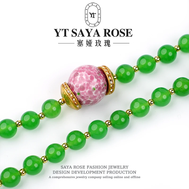 铜合金玻璃项链 轻奢时尚百搭妈妈复古气质手工琉璃项链长款饰品