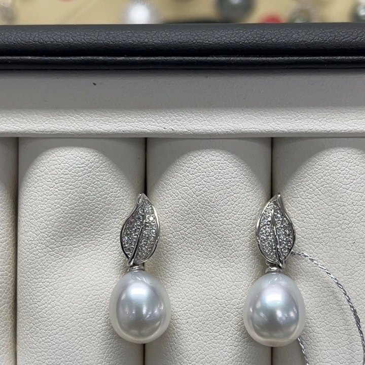 耳饰海水珍珠银S925镶嵌澳白 9-10mm 90号