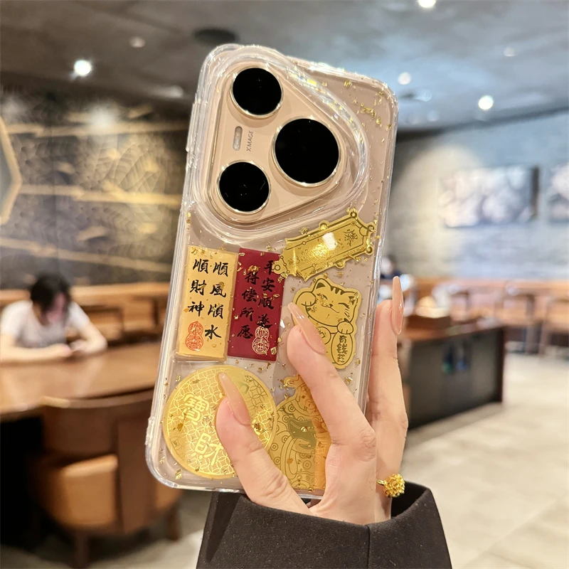 金箔财神爷适用华为pura80pro手机壳p70pro60国风高级感mate80pro
