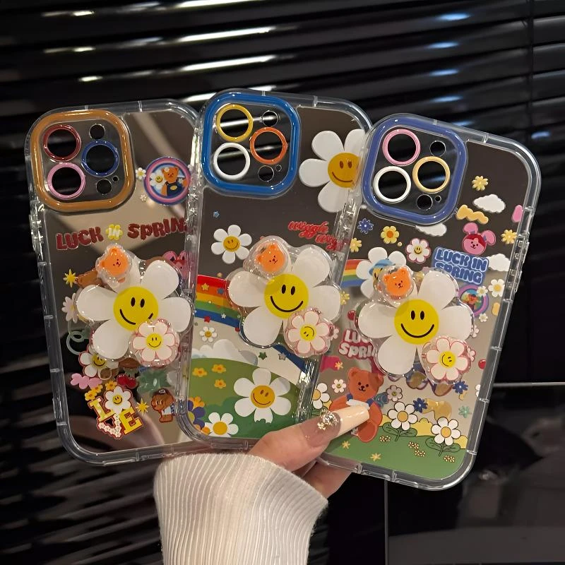 彩虹太阳花适用苹果16镜面手机壳新款华为oppo高级小米15vivo潮流