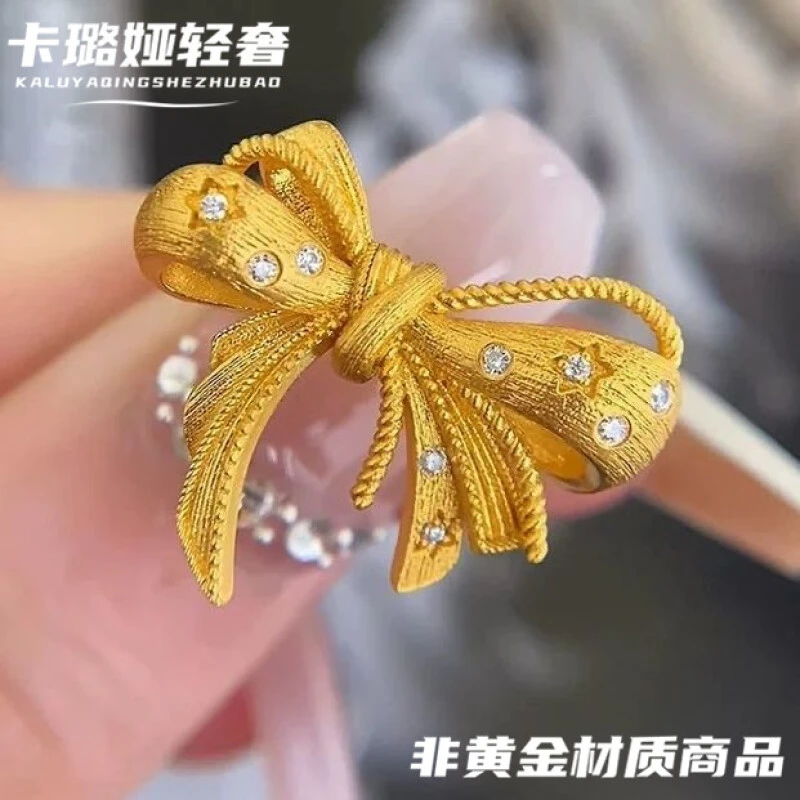 铜合金 卡璐娅 轻奢首饰 不规则镶GAO蝴蝶结戒指