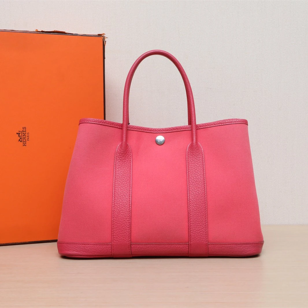 95新 Hermes/爱马仕 小花Jerry活动花园包 30 番茄红 框P 银扣
