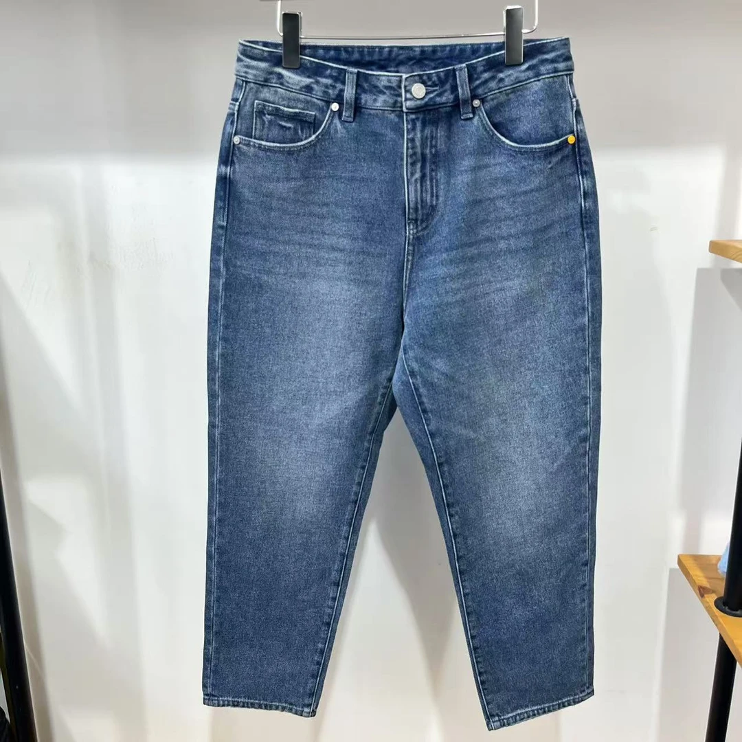 P-16 潮牌男款蓝色高腰修身磨毛加厚牛仔裤 12172