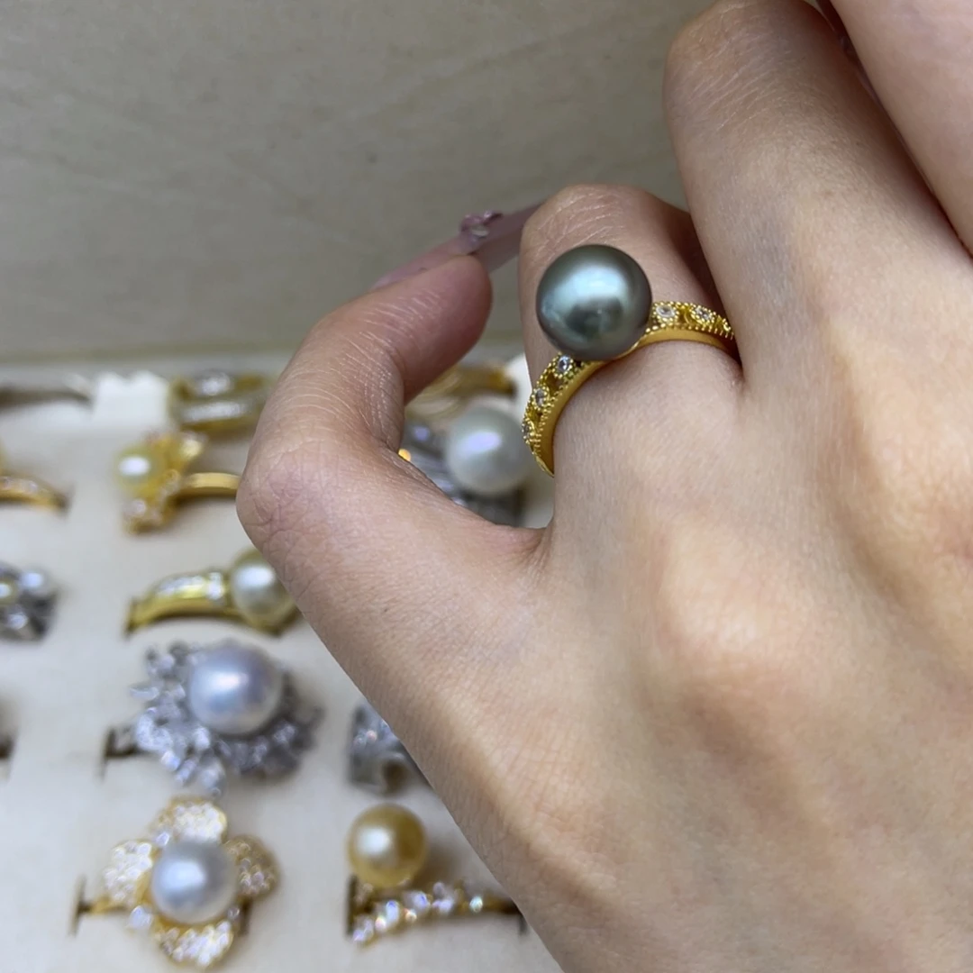 海水珍珠戒圈银S925镶嵌